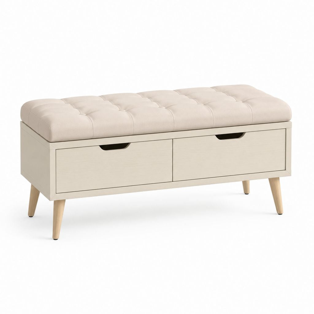 Banc de bout de lit avec rangement beige en MDF et polyester 120 x 40 x 50 cm
