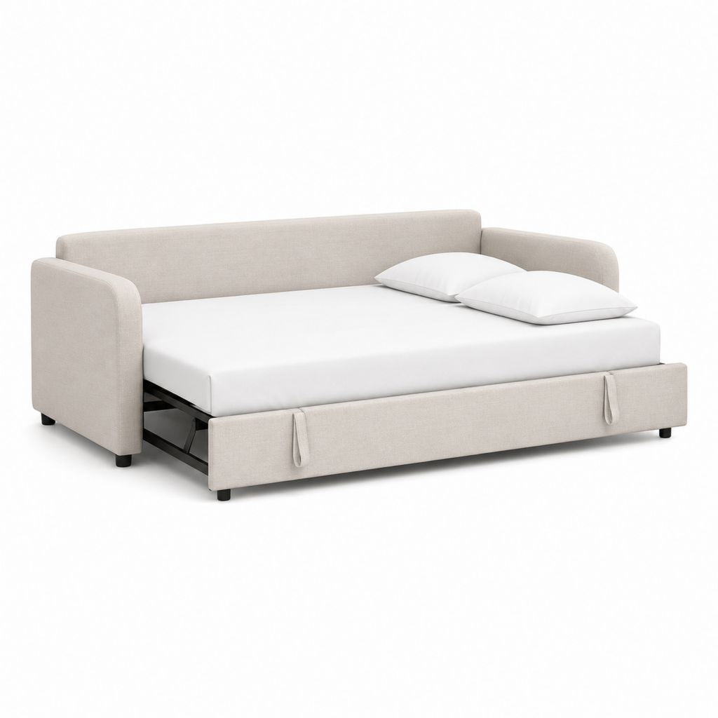 Canapé-lit 2 places beige en polyester rectangulaire couchage 140 x 200 cm