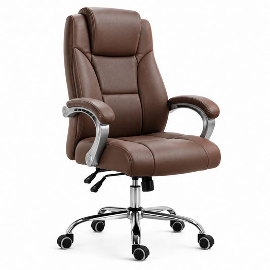 Fauteuil de bureau ergonomique marron en cuir synthétique PU avec roulettes 66 x 70 x 112-122 cm