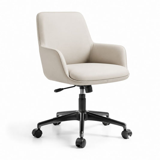 Chaise de bureau à roulettes beige en cuir PU avec accoudoirs 62 x 62 x 88-98 cm