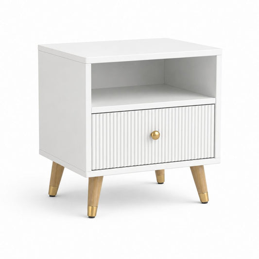 Table de chevet blanche en MDF rectangulaire avec tiroir et niche 40 x 40 x 55 cm