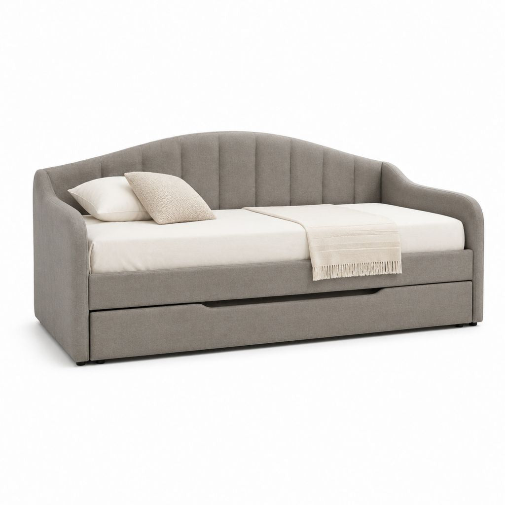 Canapé-lit gigogne gris en polyester 90 x 200 cm avec tiroir-lit 215 x 100 x 85 cm