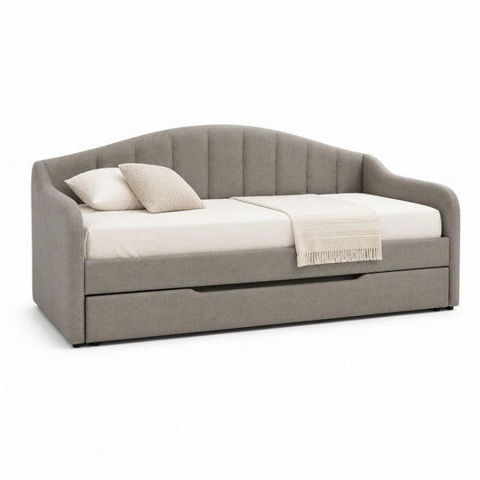 Canapé-lit gigogne gris en polyester 90 x 200 cm avec tiroir-lit 215 x 100 x 85 cm