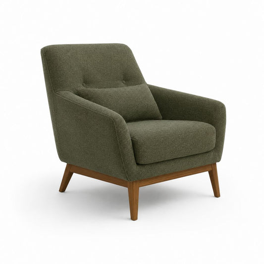 Fauteuil lounge forme enveloppante vert olive en polyester et hévéa massif 76 x 82 x 92 cm