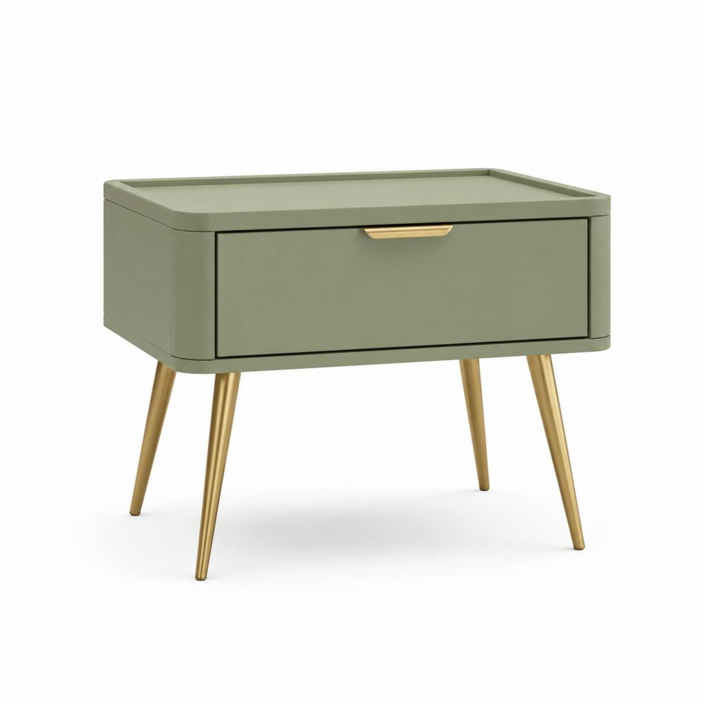 Table de chevet 1 tiroir vert sauge en panneaux MDF et acier 55 x 40 x 55 cm