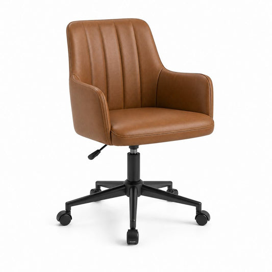 Chaise de bureau pivotante marron en cuir synthétique PU avec accoudoirs 62 x 62 x 88-98 cm