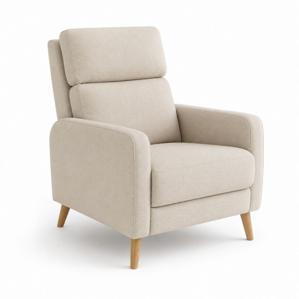 Fauteuil de salon beige en polyester avec pieds en bois massif 82 x 90 x 105 cm