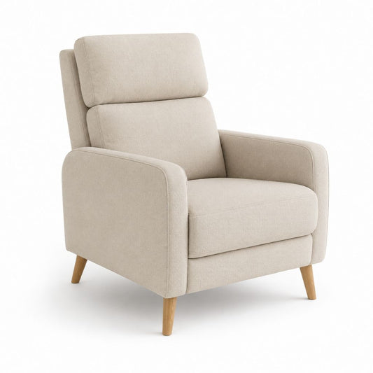 Fauteuil de salon beige en polyester avec pieds en bois massif 82 x 90 x 105 cm