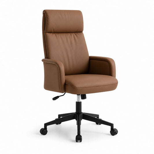 Chaise de bureau pivotante marron en cuir synthétique PU avec accoudoirs 65 x 70 x 112-122 cm