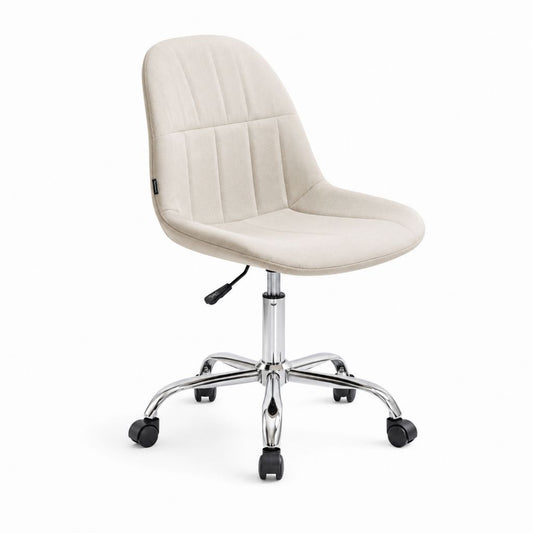Chaise de bureau pivotante beige en velours de polyester avec roulettes 50 x 55 x 83-93 cm