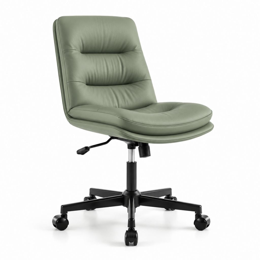 Chaise de bureau pivotante vert sauge en similicuir PU avec roulettes 60 x 60 x 84-94 cm