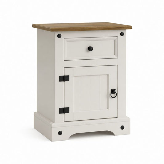 Table de chevet blanche en MDF avec plateau décor chêne rectangulaire 50 x 40 x 60 cm