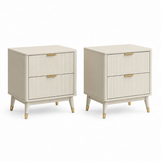 Lot de 2 tables de chevet rectangulaires ivoire en panneaux MDF 45 x 40 x 55 cm avec 2 tiroirs